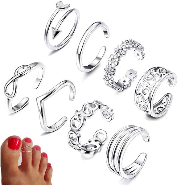 8pcs Summer Beach Vacation Knuckle Foot Ring Set Open Toe Rings for Women Girls Finger Ring Gioielli regolabili Regali all'ingrosso