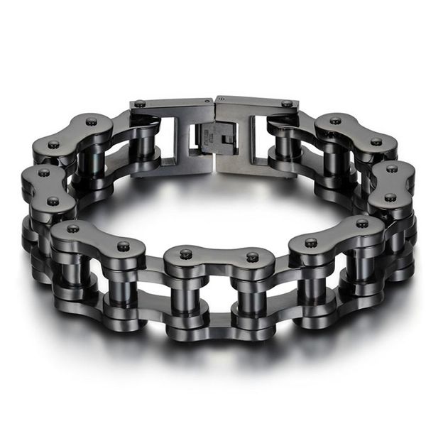 

23cm*18mm black/silver color heavy wide stainless steel bracelet men biker bicycle motorcycle chain men's bracelets mens bangles y20100, Golden;silver