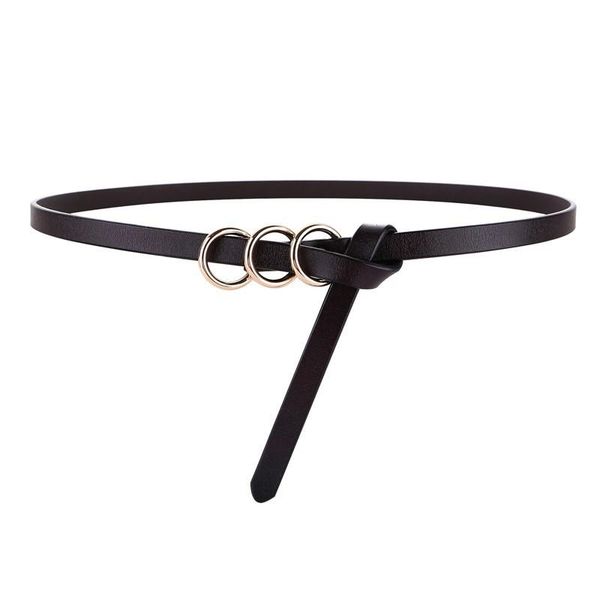 

новые натуральные кожаные женщины тонкие ремни свитер платье украсить завязанный маленький ремень ремень твердого коскин круглые золотые пря, Black;brown
