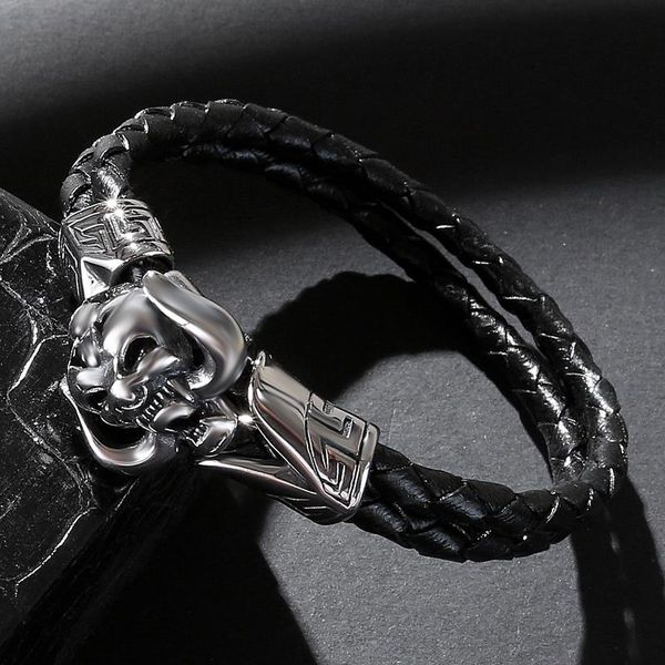 

men jewelry new black genuine leather bracelet stainless steel punk daemon charm current 2020 women bangle sqcwef, Golden;silver