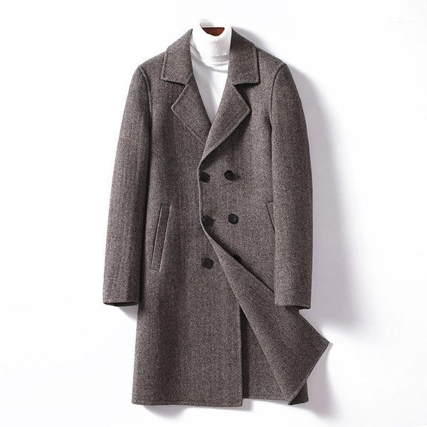 

paulkonte 2019 winter new men's long turndown collar coat fashion simple gentleman wild herringbone men's jacket1, Black