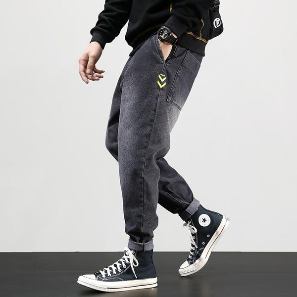 

japanese style fashion men jeans loose fit patches designer denim harem pants streetwear korean hip hop jeans men pencil pants1, Blue