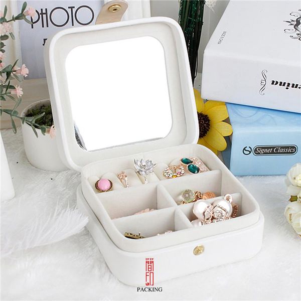

exquisite pattern leather jewelry box mini organizer box ring earrings necklace storage makeup travel casket, Pink;blue