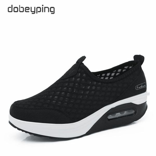 

dobeyping spring autumn casual women shoes air mesh woman flats shoe flat platform ladies sneakers slip on ladies wedge footwear lj200812, Black