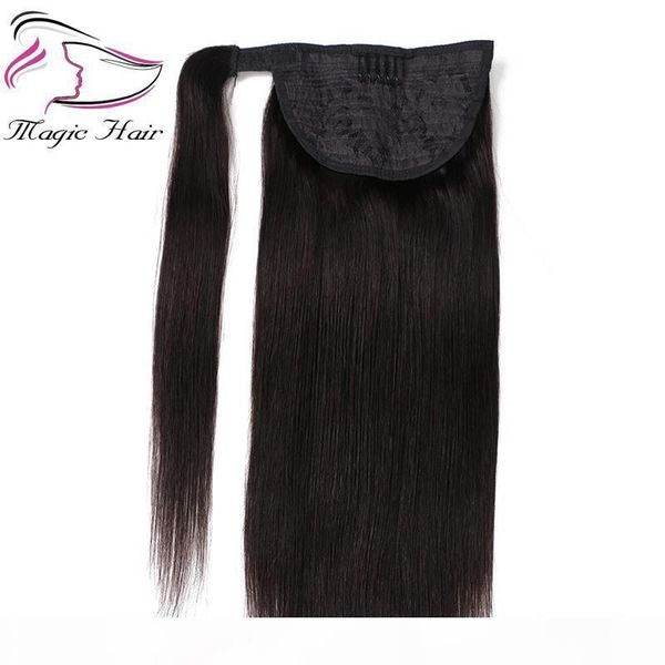 

evermagic ponytail human hair remy straight european ponytail hairstyle 100g 100% natural hair clip in extensions, Black