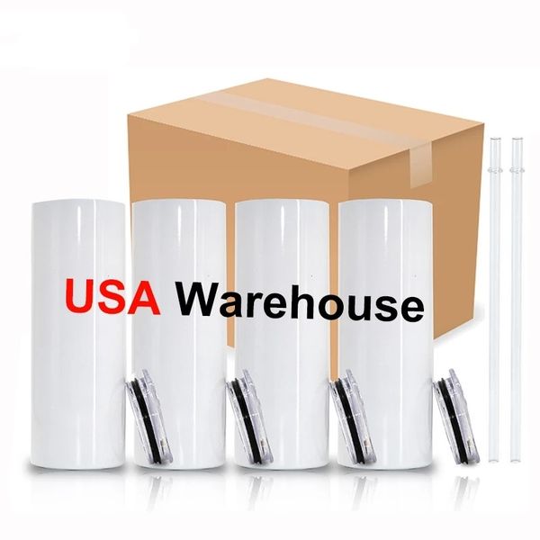 

us local warehouse 3-5 days delivery 20oz sublimation straight tumblers with straw stainless steel water bottles drinkware double insulated