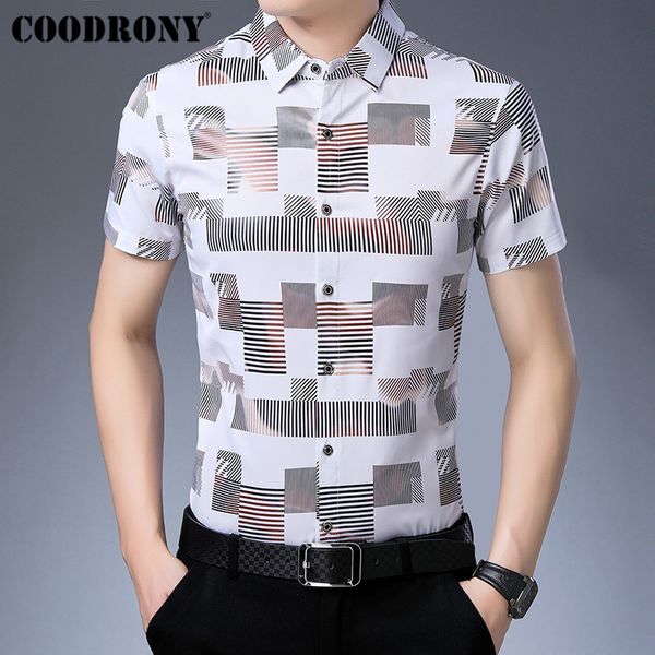 

coodrony business casual shirts fashion plaid shirt men clothing 2019 summer cool short sleeve men shirt camisa masculina s96027 c1212, White;black