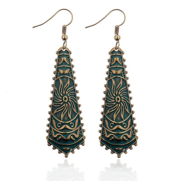 

douvei new arrival retro ethnic earrings pendant earrings for women cute verdigris jewelry accessories carve flower hqe516, Silver