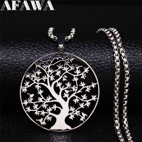 

pendant necklaces tree of life stainless steel fashion women statement silver color chain necklace jewelry bayan kolye n3097