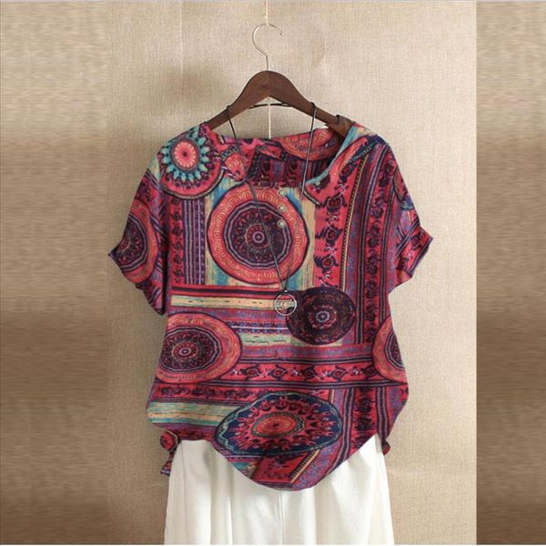 

women blouses o neck plus size cotton linen print women short sleeve blouse shirt kimonos mujer moda 2021 blouse femme, White