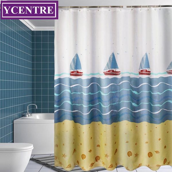 

ycentre fabric shower curtain with hooks - sailing boat design of l style, mildew resistant water repellent and eco-friendly