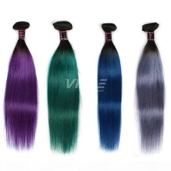 

vmae natural soft straight weft 1b blue gray green purple weave 3 bundles ombre color 2 tone virgin human hair extensions, Black