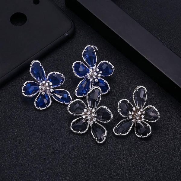

janekellytrendy flower shape earrings for women accessories full cubic zirconia earrings jewelry pendientes mujer moda, Golden;silver