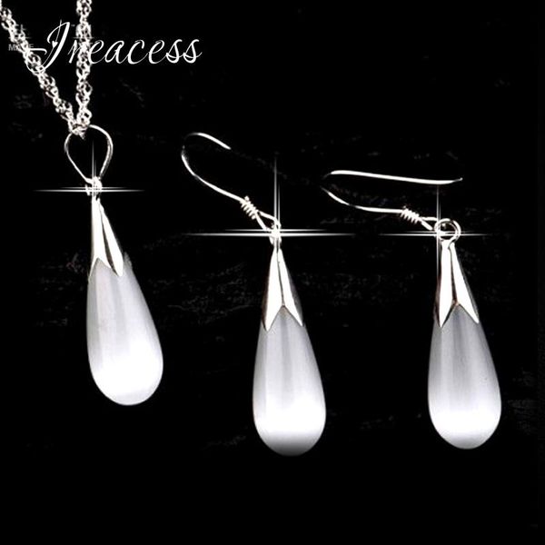 

2021 new pendant necklace and earrings sets luxury bridal cat's eye stone jewelry sets for women, Silver