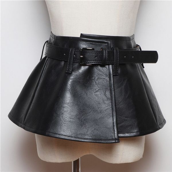 

new wide belt women corset belts pu leather ruffle skirt peplum waistband cummerbunds female dress strap girdle y200513, Black;brown