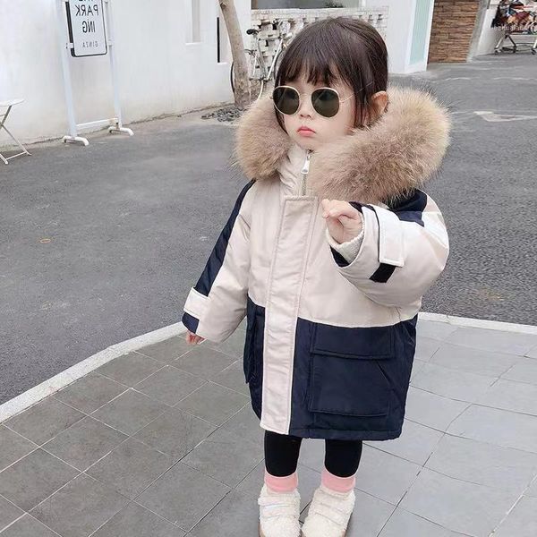 Down casaco infantil inverno crianças jaqueta engrossada para meninas de veludo de pele com capuz crianças pato parkas longo outerwear coat1