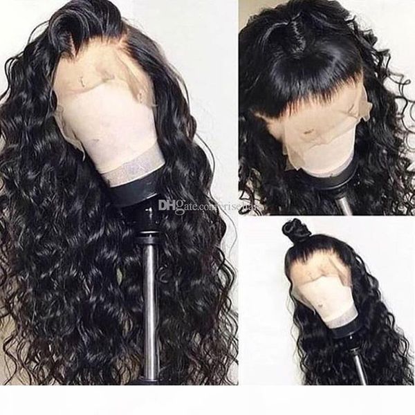 

glueless lace front wigs brazilian remy human hair 150% density natural hairline loose wave lace wig for american, Black;brown