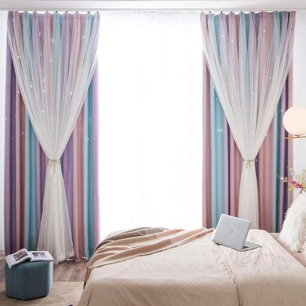 

curtain & drapes 1 panel blackout curtains for living room bedroom colorful double layer star cut out stripe rainbow window wall home decora