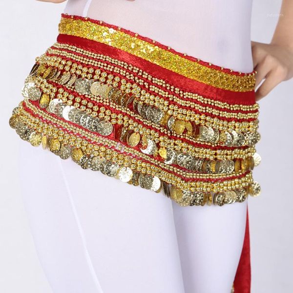

1 pcs belly dance basic waist chain new style coins belly dance performance waist chain hip scarf dancing accessories for women1, Black;red