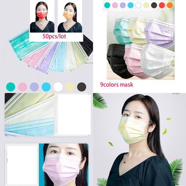 

500factory colorful masks50factory/bag disposable face mask 3 layer balck gray pink dust mouth masks cover 3-ply n