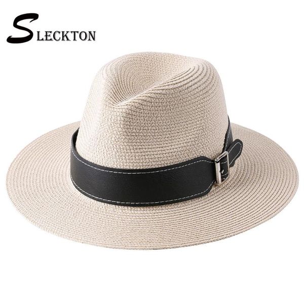 

slcketon 2021 summer sun hat for women and men fashion straw hat beach visors caps panama fedoras jazz cap s1268, Blue;gray