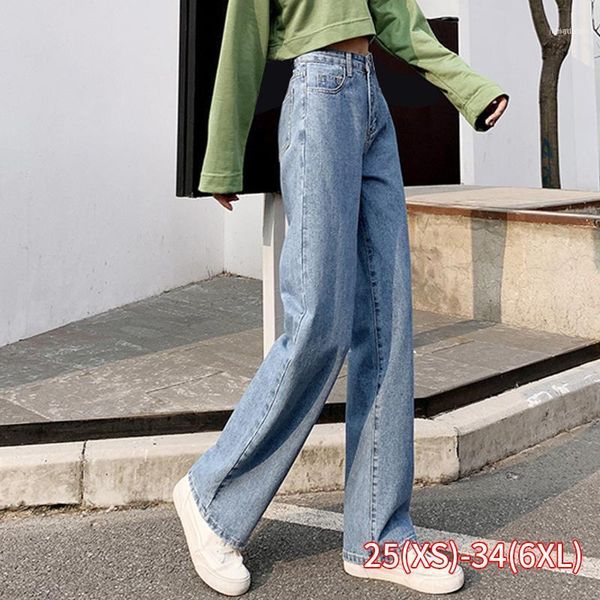 

women's high-waist jeans adjustable elastic waist wide-leg jeans casual loose straight mom woman denim lady11, Blue