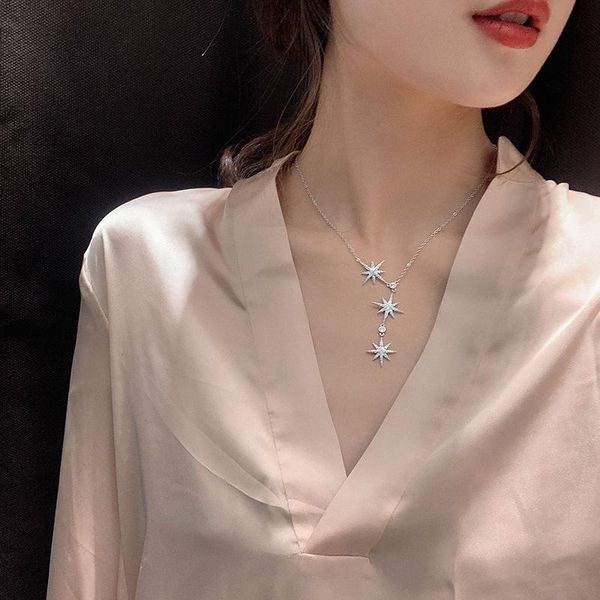 

chains women's pendant chain necklace shiny zircon meteorite jewelry for wedding birthday gift, Silver