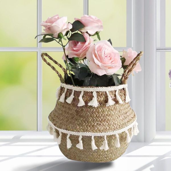 

белая кисточка macrame хранение корзина бытовой складной seagrass сплетенные стойки сад цветок ваза висит держатель wmtirl