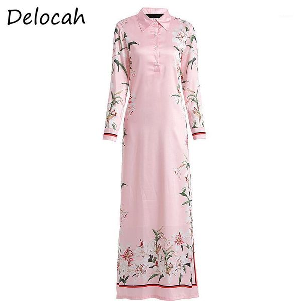 

delocah spring summer dress fashion designer women long sleeve floral printed elegan casual loose holiday female maxi dresses1, Black;gray