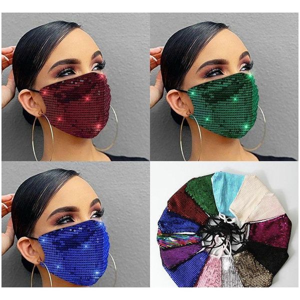 

face mask fashion lady salon bling bling paillette sequin designer luxury mask washable reusable protective with bbygae lg2010