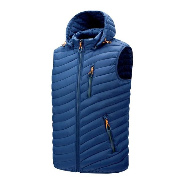 

winter duck down jacket vest men 2020 autumn warm casual outwear detachable hat zipper solid color duck down jacket men overcoat, Black