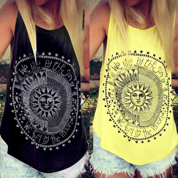 

harajuku women stylish sun letters animal print circle printed tank casual cotton fitness xin shipping drop shipping, White