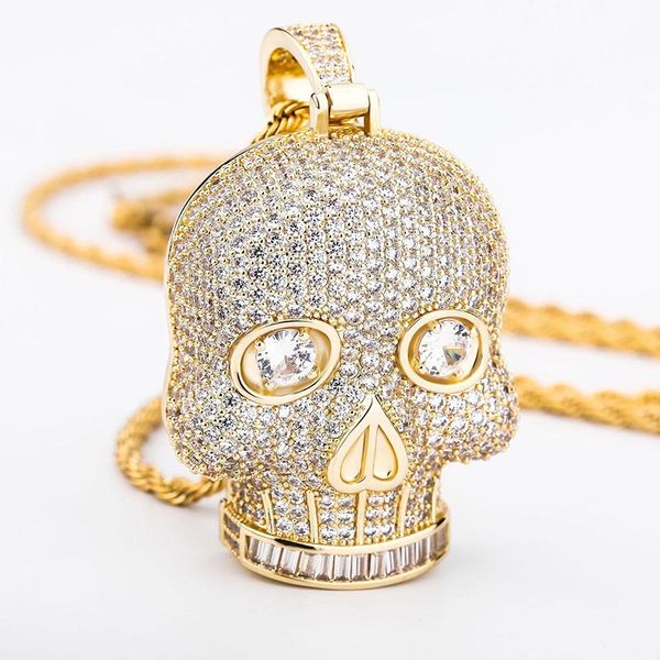 

skull head necklaces fashion 18k gold rhodium plated hip hop necklaces luxury bling zircon men women necklaces, Silver