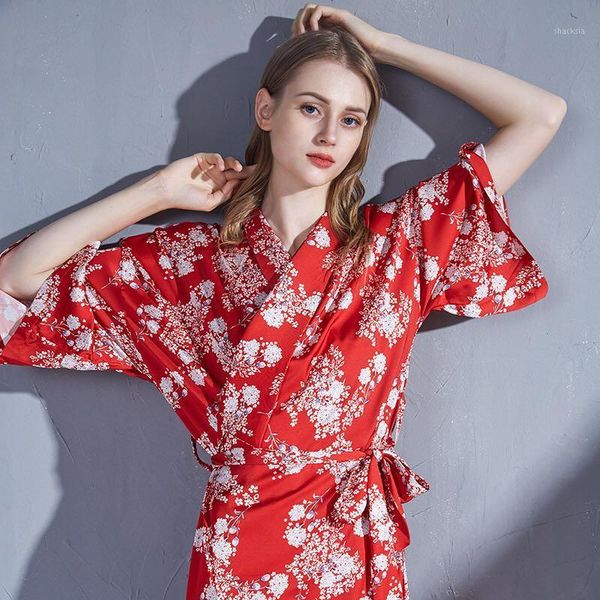 

luxury chinese dressing gown women's robe kimono stain robe for women festive red dressing gowns womens bathrobe bride robes1, Black;red
