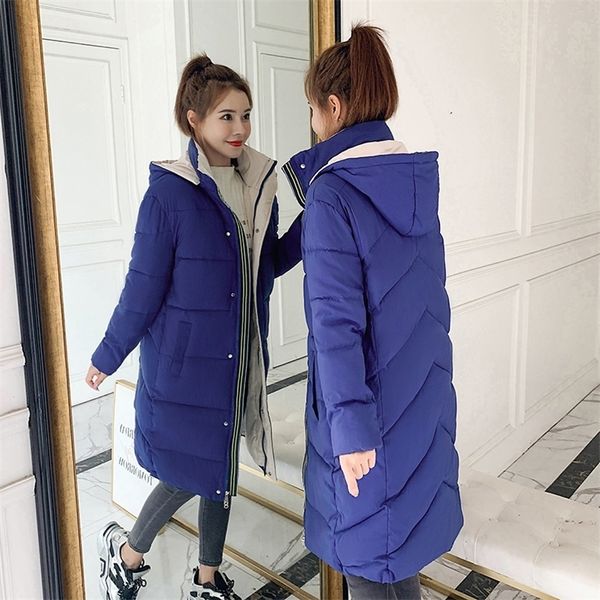 

winter women x-long parkas female jacket solid thick warm removable hooded jackets coat snow outwear windproof parkas plus size 201210, Black