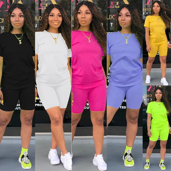 

2021 summer 2 piece set casual short sleeve crop short pants women female joggers sportwear fitness solid color tracksuit, Gray