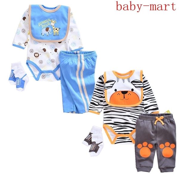 

baby clothing sets cotton boy suits newborn baby girl 4 piece clothes suits long sleeve infant bodysuits+pants+socks+hat/bib y200803, White