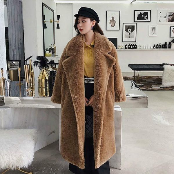 

2019 new winter wool blend teddy bear coat pink red coats women outerwear female jacket thicken warm loose long overcoat1, Black