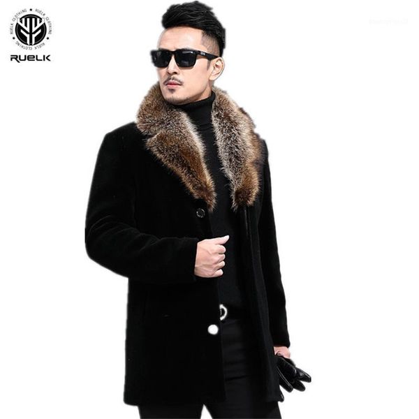 

men's wool & blends ruelk 2021 autumn and winter woolen coat men's single-breasted thickened medium-length trench men1, Black