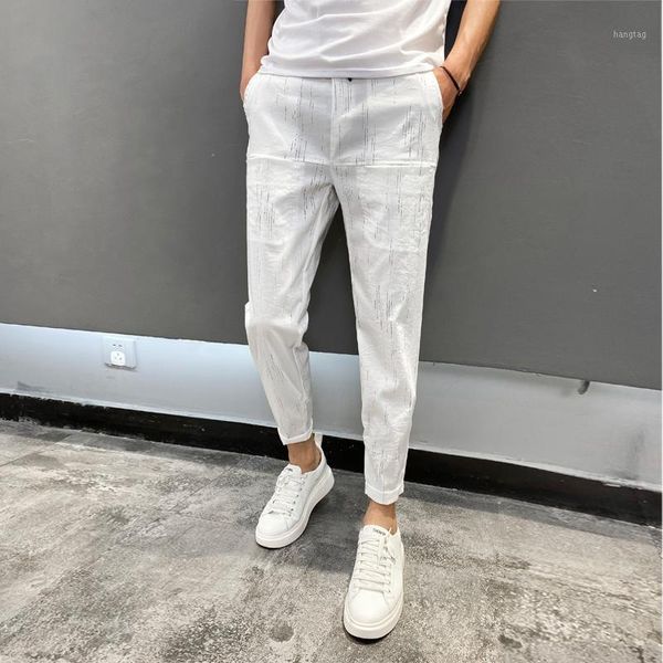 

summer ice silk cotton&linen thin pants men fashion 2020 slim fit men casual pants all match streetwear trousers clothing 361, Black