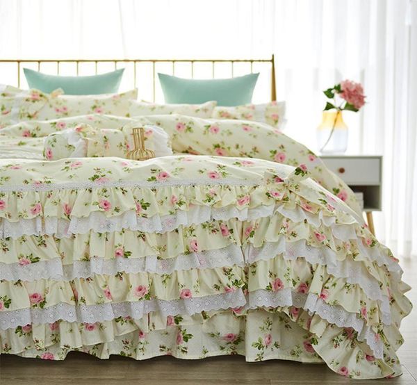 

princess ruffle lace bedding sets,twin full  king flower cotton single double bedclothes bedspreads pillow case duvet cover1