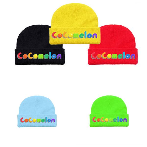 

kids cocomelon hats boys girls 2021 cuffed beanie caps solid color knit warm tuque cartoon letters skull cap outdoor headwear new g12306, Yellow