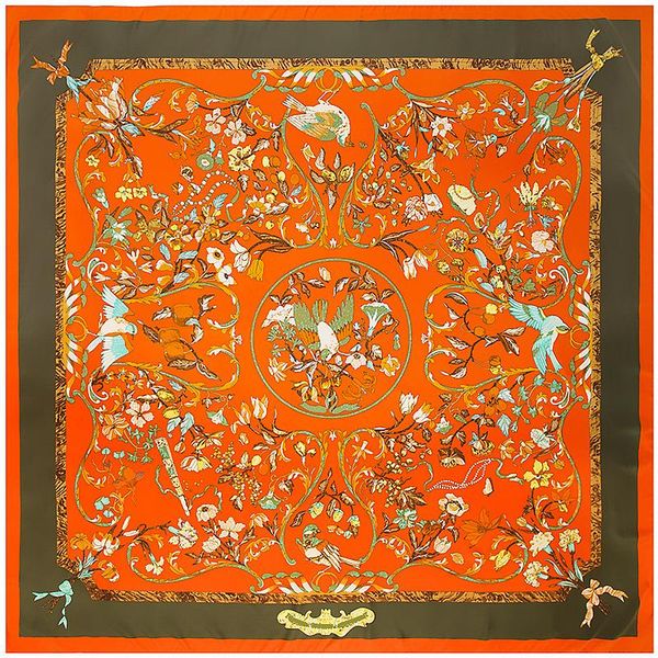 

scarves 100% silk scarf women female design bird flowers printed shawl warps foulard square hijab, Blue;gray