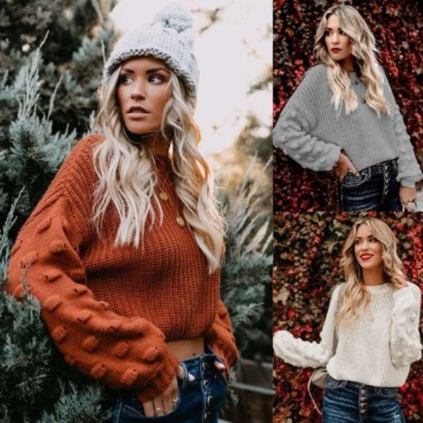 

2020 new thickened open navel loose bubble sleeve knitted sweater for women, White;black