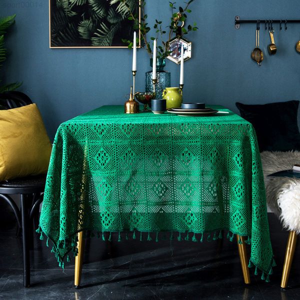 

green pastoral lace crochet tablecloth vintage diy hollow decorative table cover for living room holiday parties home decor