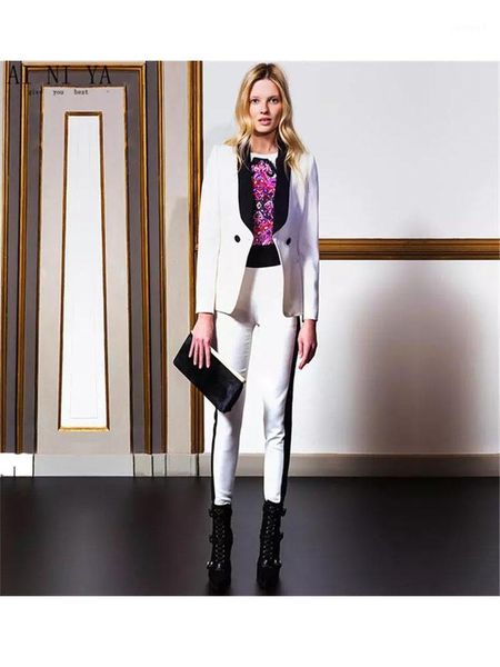 

women's two piece pants arrival elegant formal work wear slim 2 pcs sets womens business suits button blazer female trousers suit offic, White