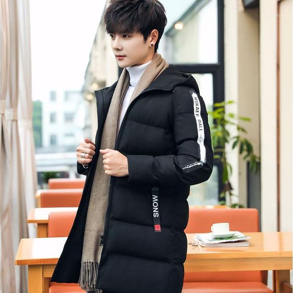 

brand mens fashion parkas hooded thick coat new pattern men's slim fit warm clothing male outwear cotton long section coats1, Black