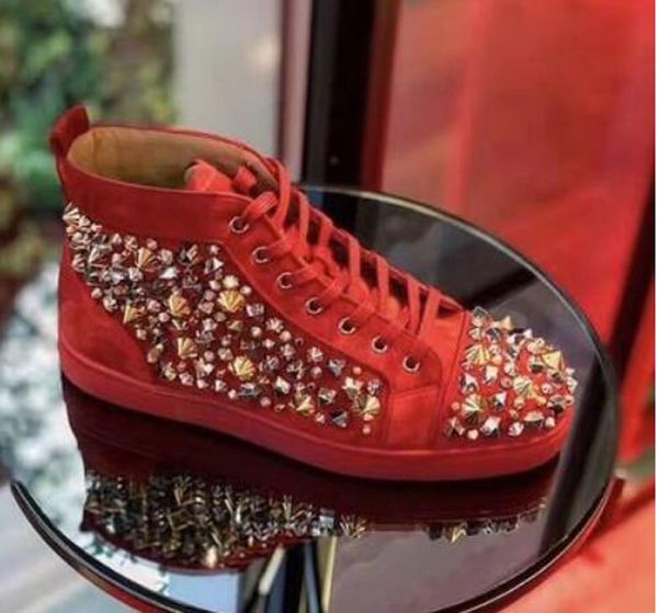 

высококачественные красные замшевые микс spikes высокие верхние красные нижние кроссовки кроссовки для женщин, мужчин известные бренды случа, Black