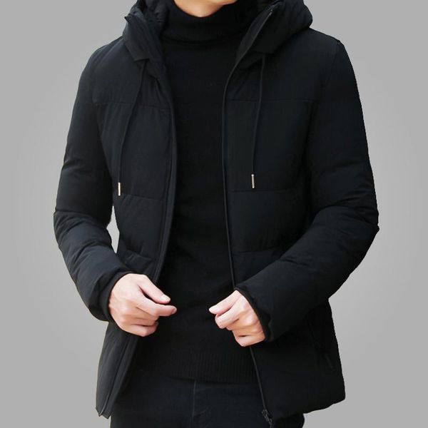 

winter men parka outwear winter warm casual all-match men's coat male hooded jackets windproof padded overcoat coat, Black