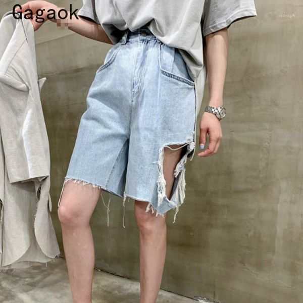 

gagaok women streetwear hole denim short 2020 summer new solid pockets button loose casual harajuku wild fashion shorts1, White;black